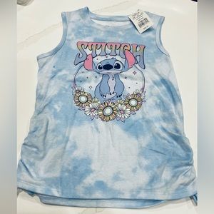 Disney Stitch Kids Sleeveless tie-side blue tye-dye Tank Top Kids M-8